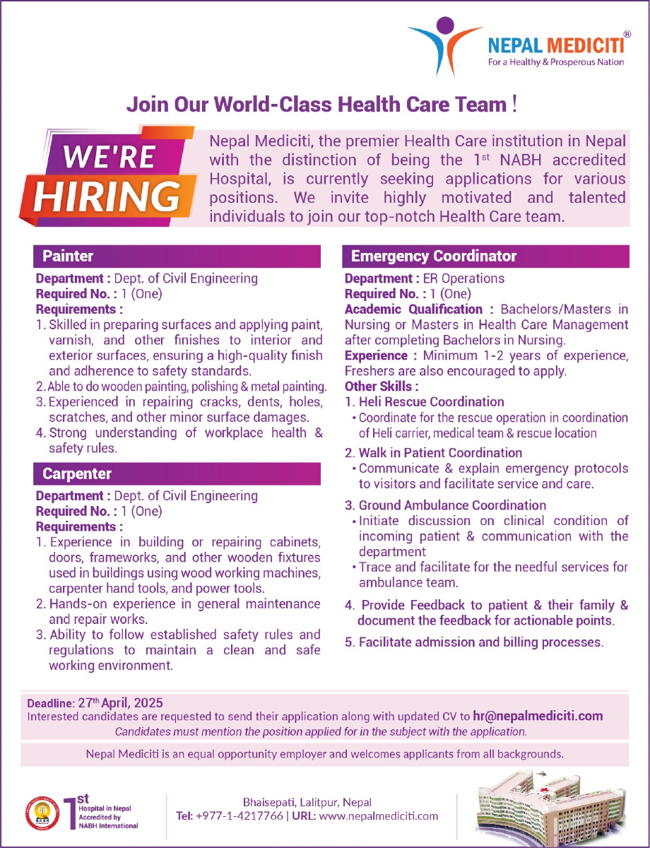 Emergency Coordinator Vacancy at Nepal Mediciti Hospital Kathmandu