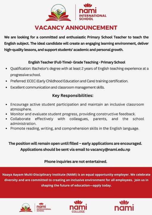 English Teacher Vacancy at Nami International School